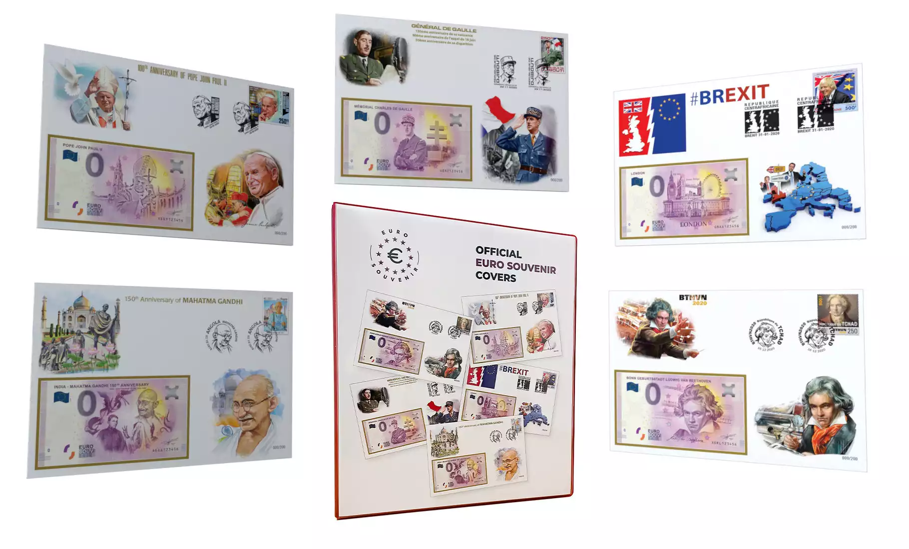 Official Euro Souvenir Covers - 5 enveloppes avec album