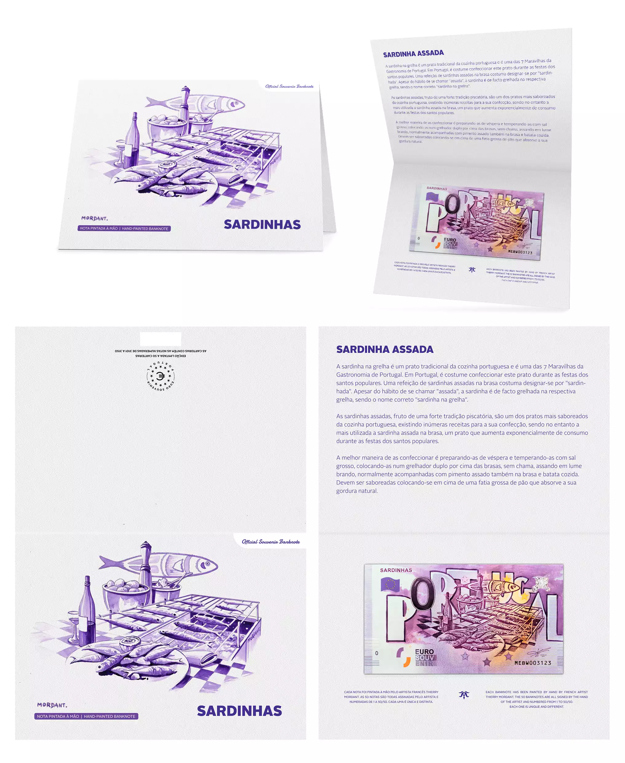 Encart billet peint à la main par Thierry Mordant "Sardinhas"